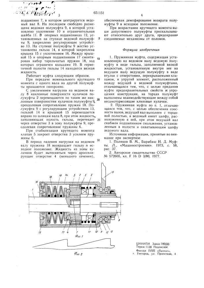 Пружинная муфта (патент 651151)