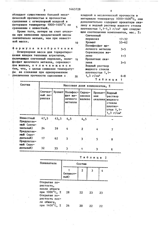 Огнеупорная масса (патент 1463728)