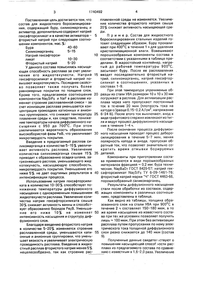 Состав для жидкостного боросилицирования стальных изделий (патент 1740492)