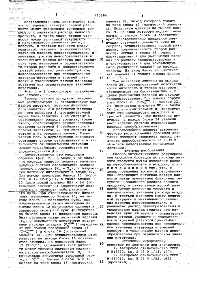 Способ автоматического регулирования процесса флотации (патент 740284)