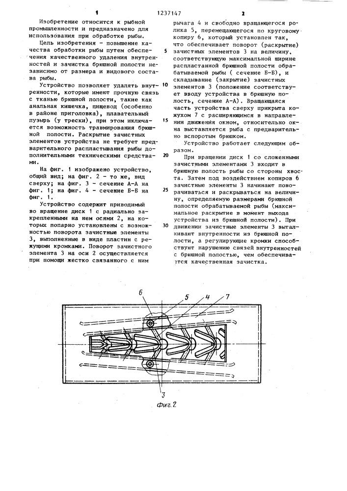 Устройство для зачистки брюшной полости рыб (патент 1237147)