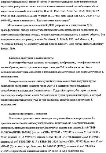 Способ получения l-треонина с использованием бактерии, принадлежащей к роду escherichia, в которой инактивирован кластер генов yrah-r (патент 2337962)