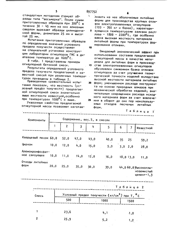 Огнеупорная бетонная смесь (патент 897752)