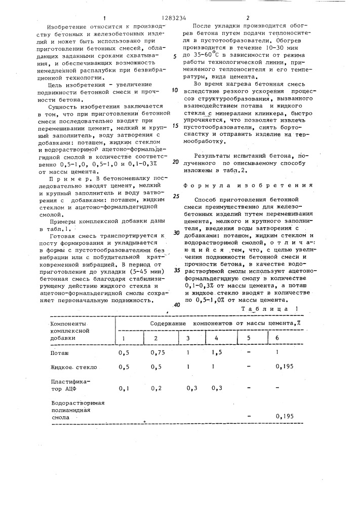 Способ приготовления бетонной смеси (патент 1283234)