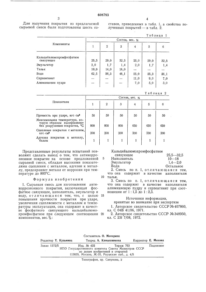 Сырьевая смесь для изготовления антикоррозионного покрытия (патент 608783)