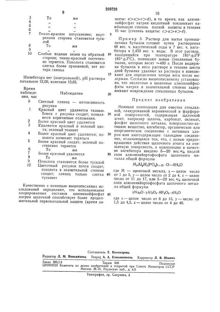 Моющая композиция для очистки стеклянной, (патент 259728)