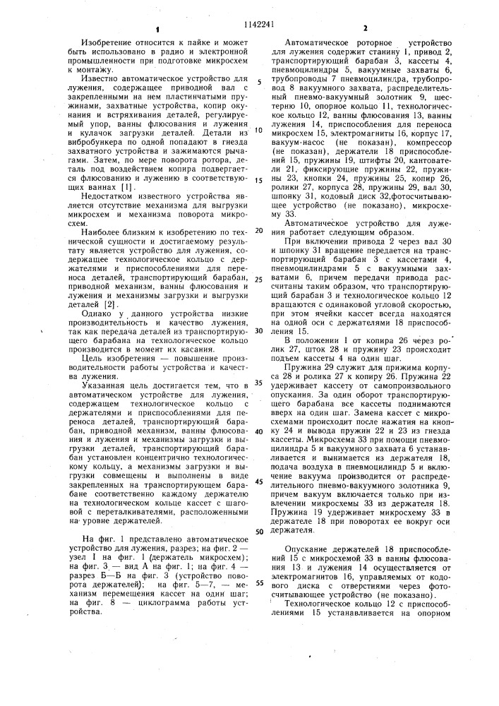 Автоматическое устройство для лужения (патент 1142241)