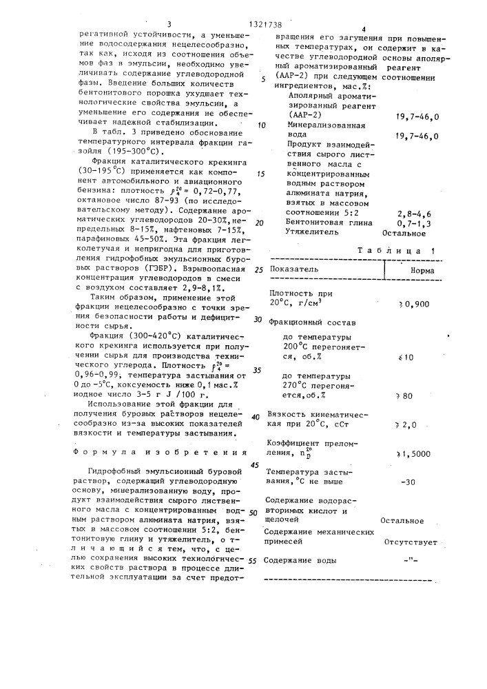 Гидрофобный эмульсионный буровой раствор (патент 1321738)