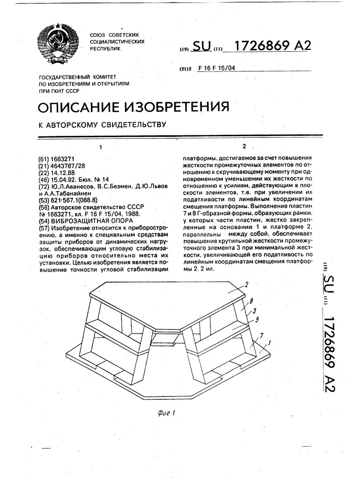 Виброзащитная опора (патент 1726869)