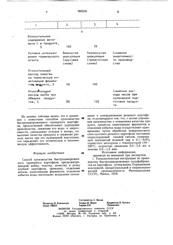 Способ производства быстрозамороженного гарнирного картофеля (патент 969235)