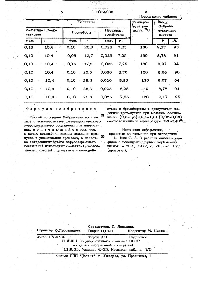 Способ получения 2-бромэтилтиолацетата (патент 1004368)