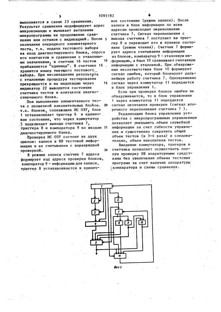 Устройство для диагностики логических блоков (патент 1095182)