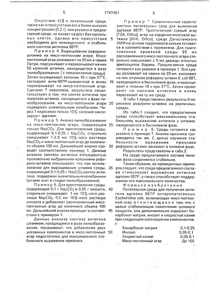 Питательная среда для получения антигена адгезии 987 @ р энтеропатогенных еsснеriснiа coli (патент 1747481)