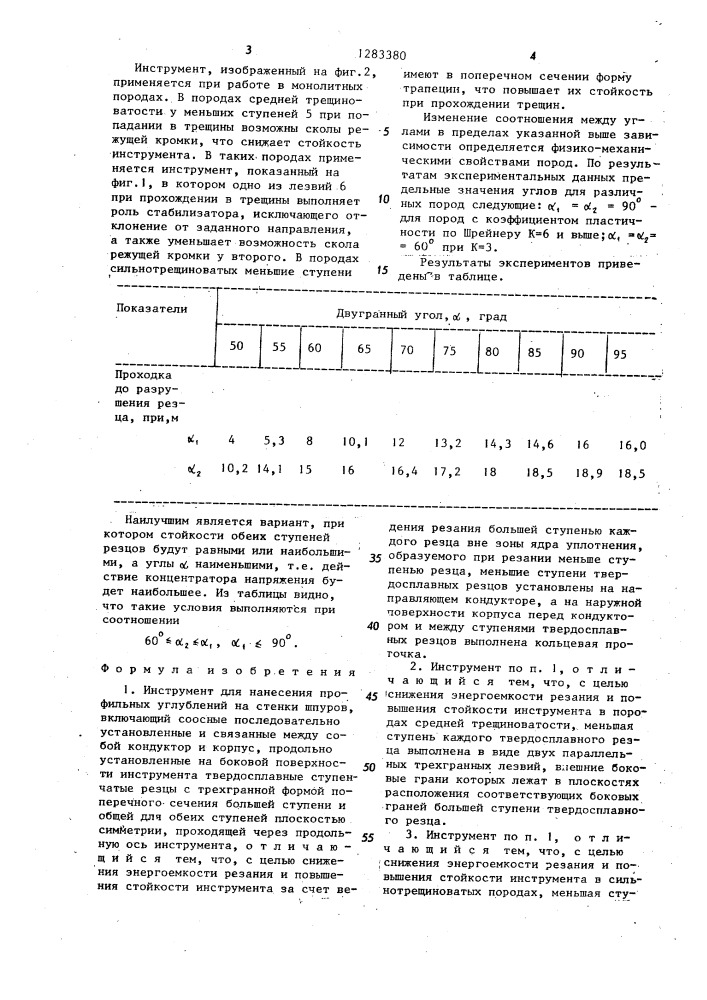 Инструмент для нанесения профильных углублений на стенки шпуров (патент 1283380)