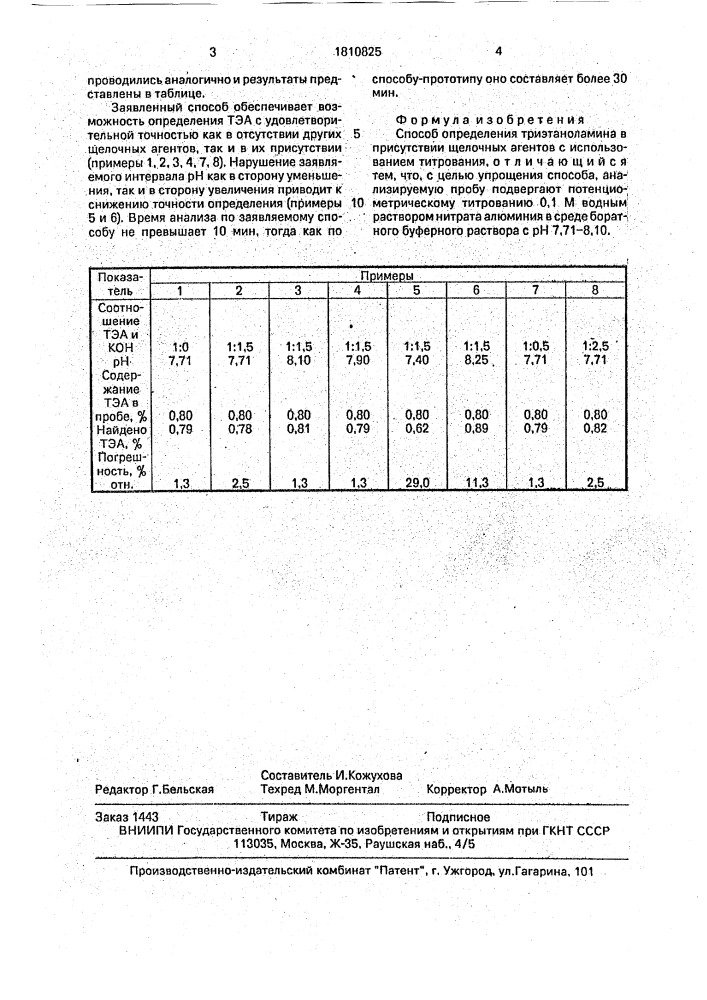 Способ определения триэтаноламина в присутствии щелочных агентов (патент 1810825)