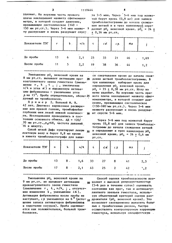 Способ оценки тромбоопастности (патент 1110444)