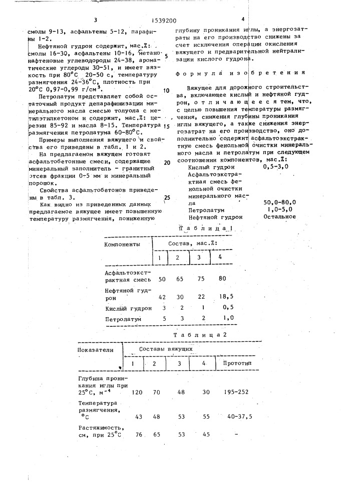 Вяжущее для дорожного строительства (патент 1539200)