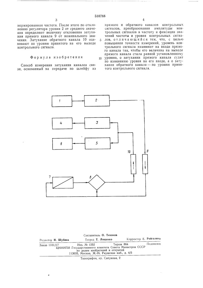 Способ измерения затухания каналов связи (патент 510788)