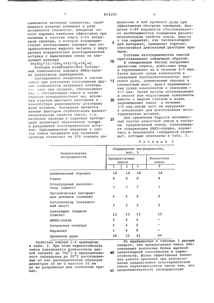 Экзотермическая смесь для обогревалитейных прибылей (патент 804200)