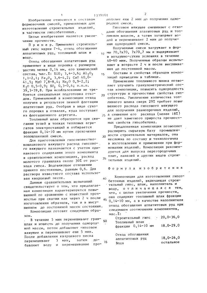 Композиция для изготовления гипсобетонных изделий (патент 1339101)