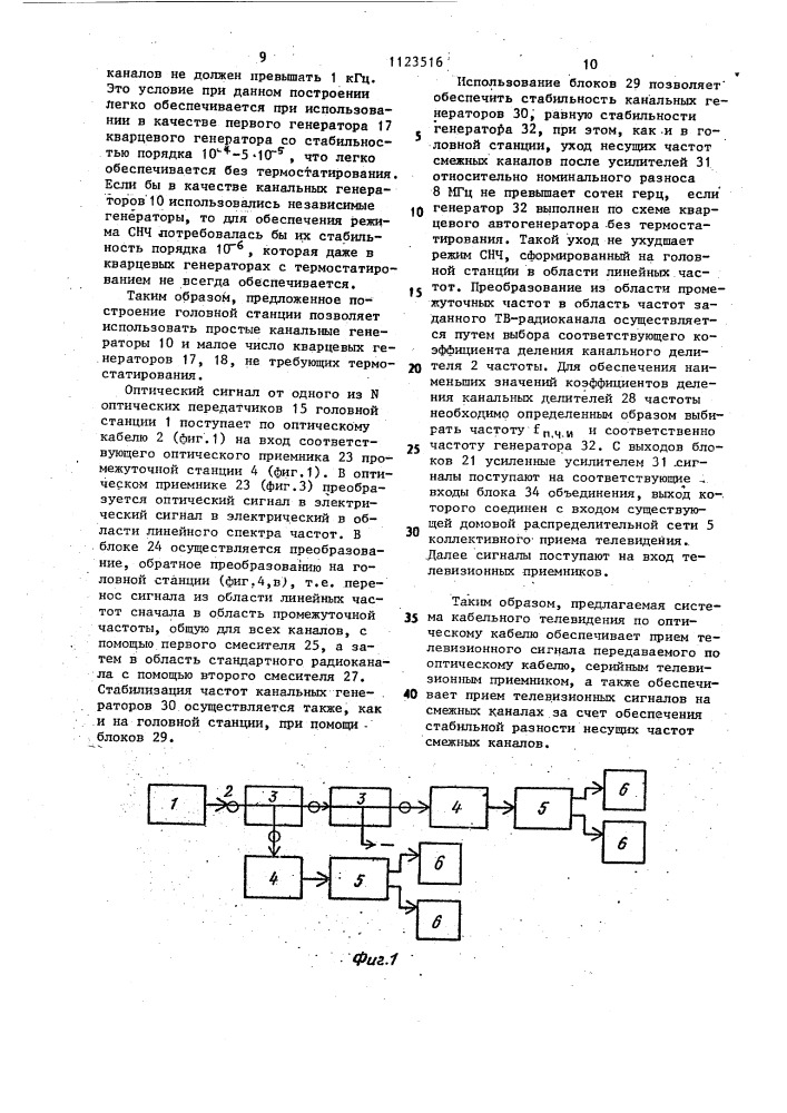 Система кабельного телевидения по оптическому кабелю (патент 1123516)