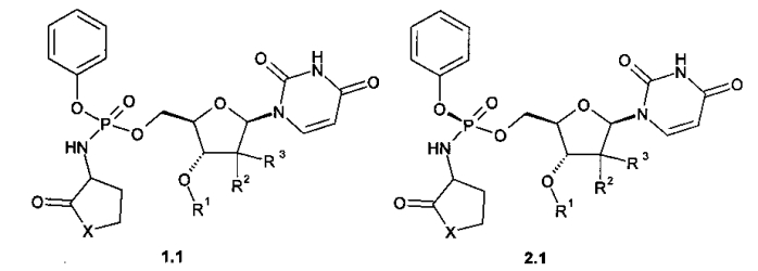 Замещенные (2r,3r,5r)-3-гидрокси-(5-пиримидин-1-ил)тетрагидрофуран-2-илметил арил фосфорамидаты (патент 2553996)