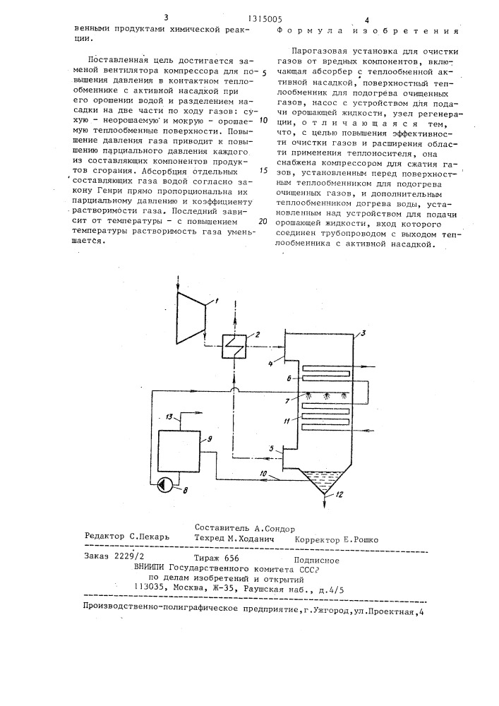 Парогазовая установка для очистки газов от вредных компонентов (патент 1315005)