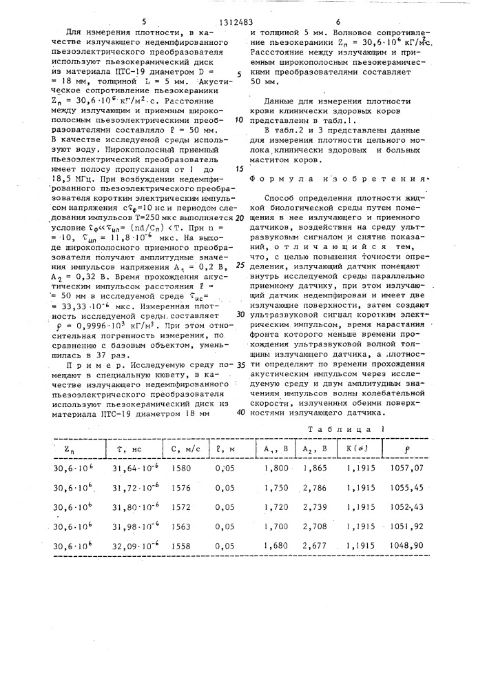 Способ определения плотности жидкой биологической среды (патент 1312483)