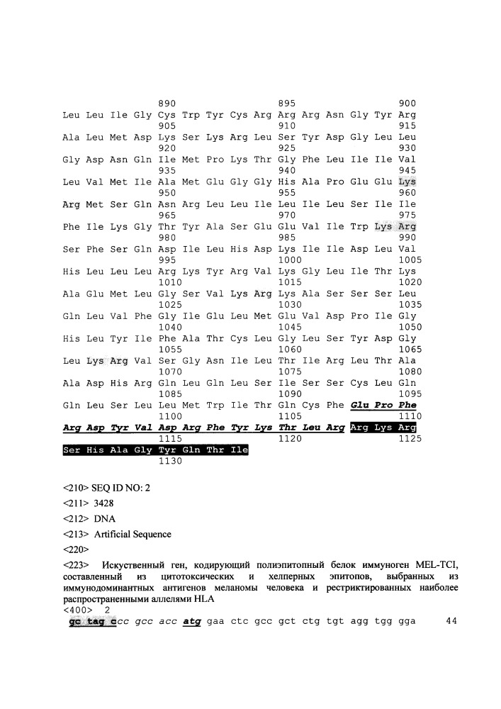 Искусственный ген mel-tci, кодирующий полиэпитопный белок-иммуноген mel-tci, рекомбинантная плазмидная днк pmel-tci, обеспечивающая экспрессию искусственного гена mel-tci и искусственный белок-иммуноген mel-tci, содержащий ctl- и th-эпитопы антигенов меланомы, рестриктированные множественными аллелями hla i и ii класса (патент 2650872)