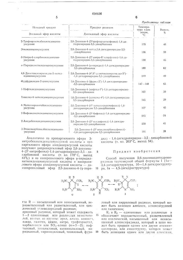 Способ получения 2,6-диаминодигидропиридинов (патент 466656)