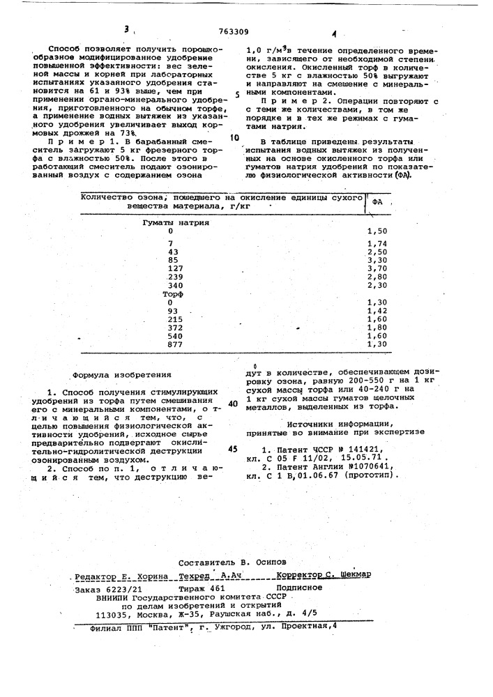 Способ получения стимулирующих удобрений (патент 763309)