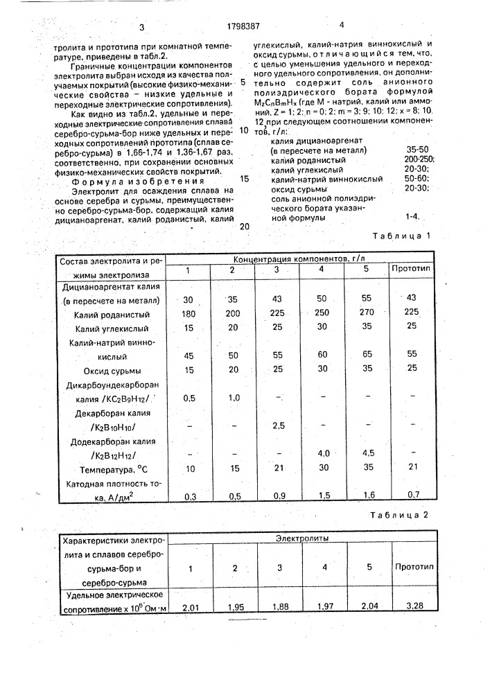 Электролит для осаждения сплава на основе серебра и сурьмы (патент 1798387)