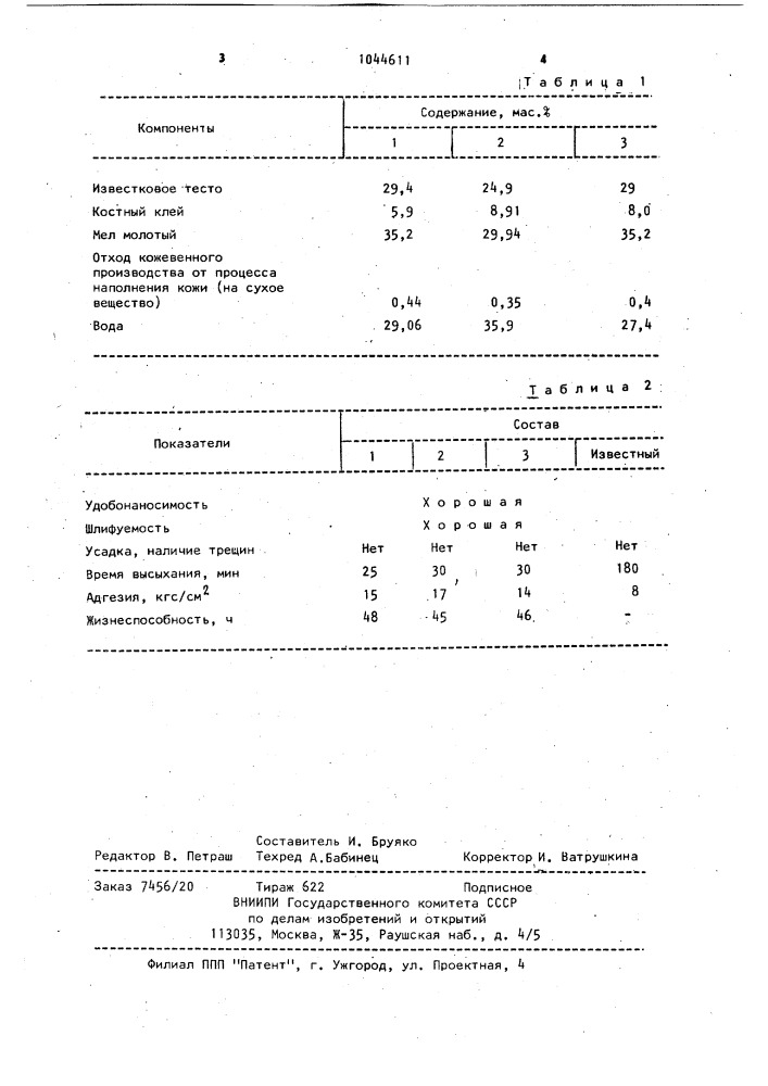 Шпаклевка (патент 1044611)