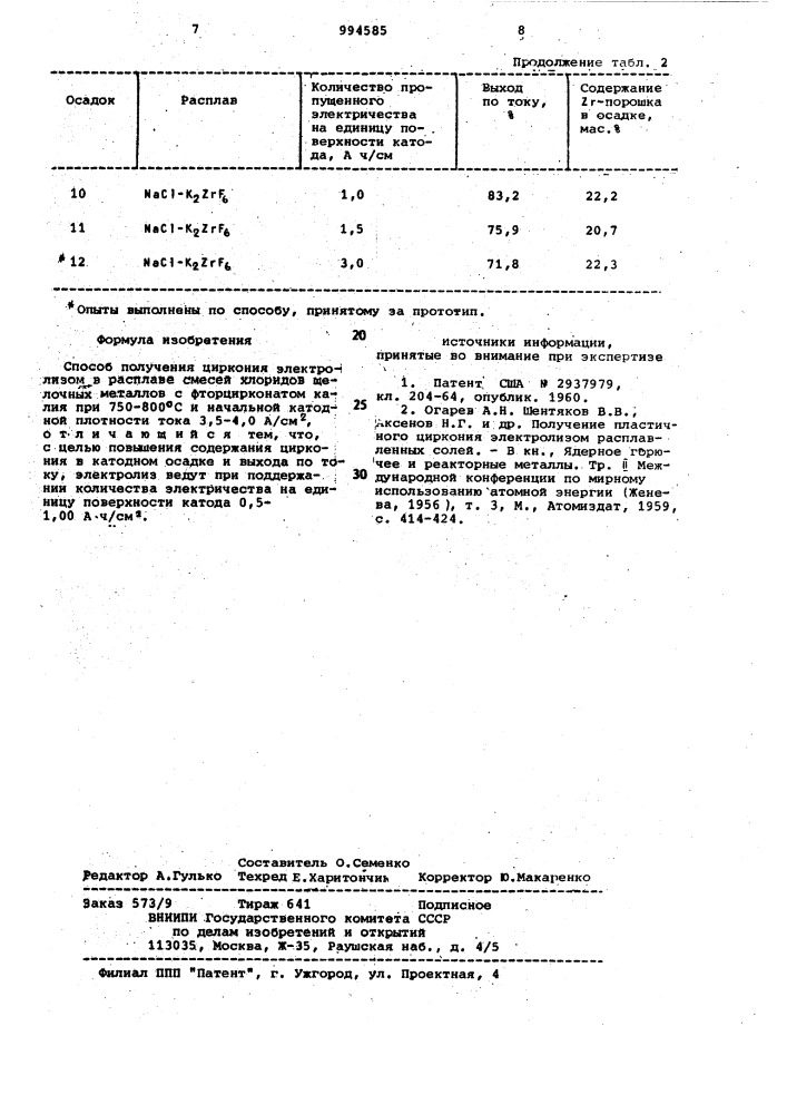 Способ получения циркония (патент 994585)