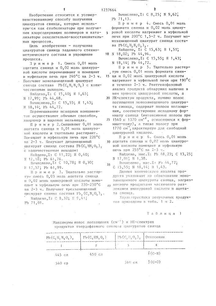 Способ получения циануратов свинца (патент 1237664)