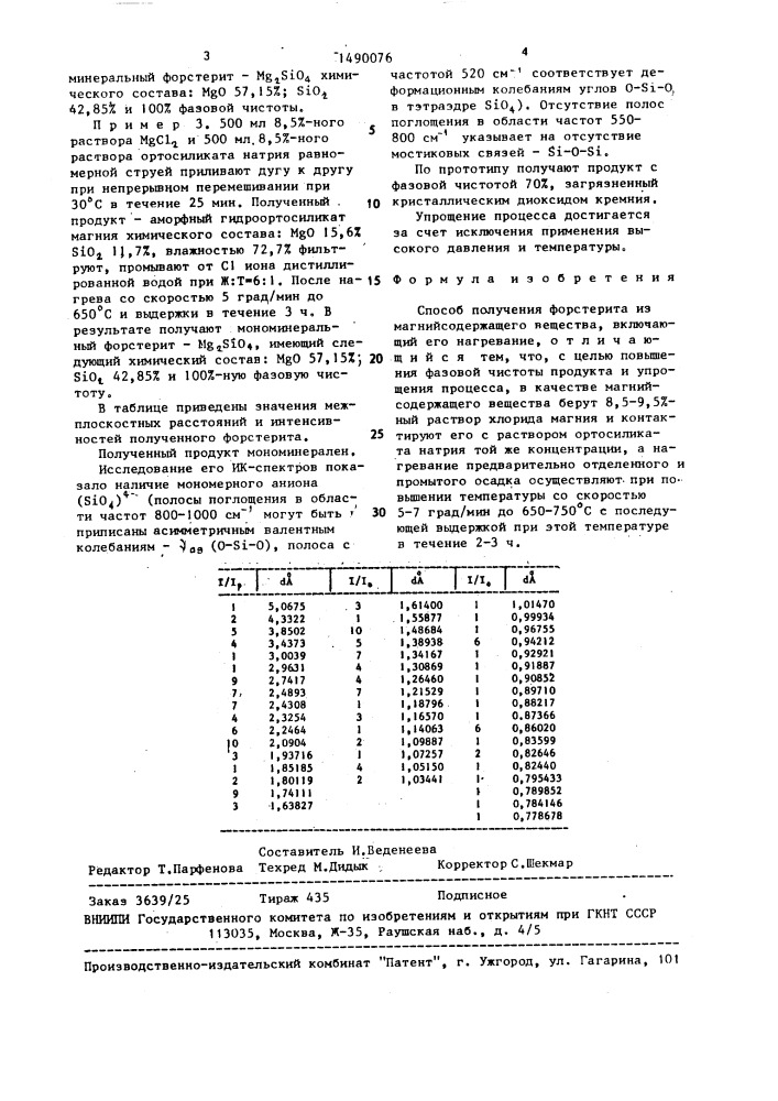 Способ получения форстерита (патент 1490076)