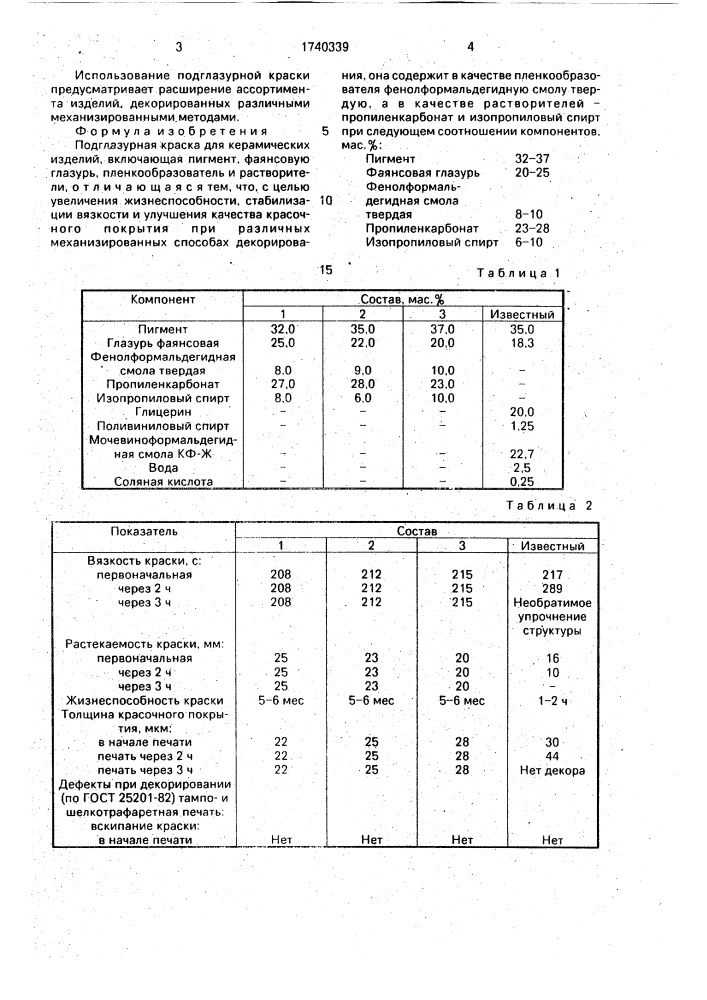 Подглазурная краска для керамических изделий (патент 1740339)