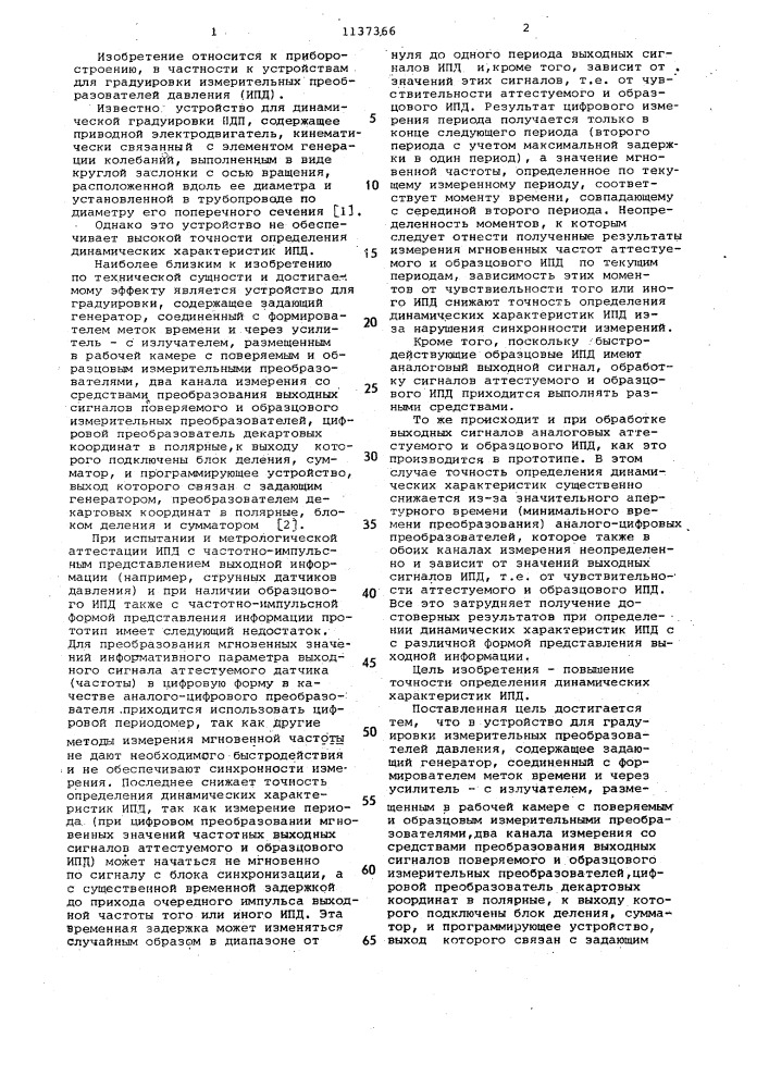 Устройство для градуировки измерительных преобразователей давления (патент 1137366)