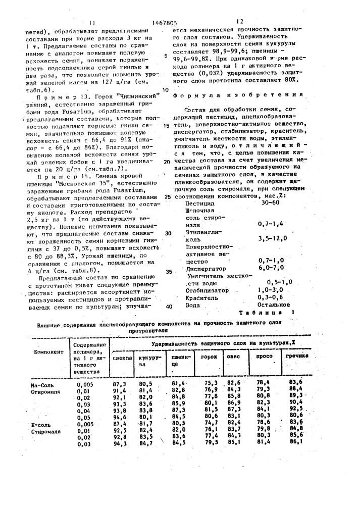 Состав для обработки семян (патент 1467805)