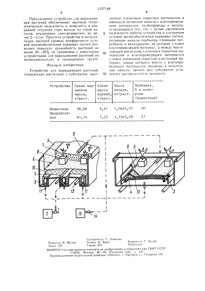 Устройство для выращивания растений (патент 1537188)