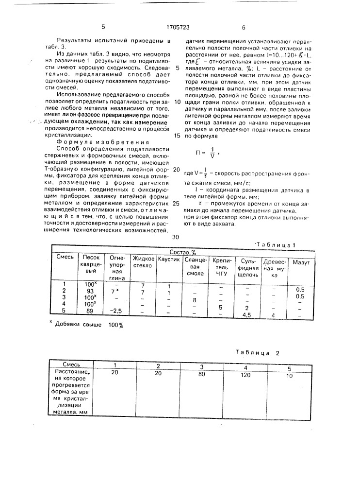 Способ определения податливости стержневых и формовочных смесей (патент 1705723)