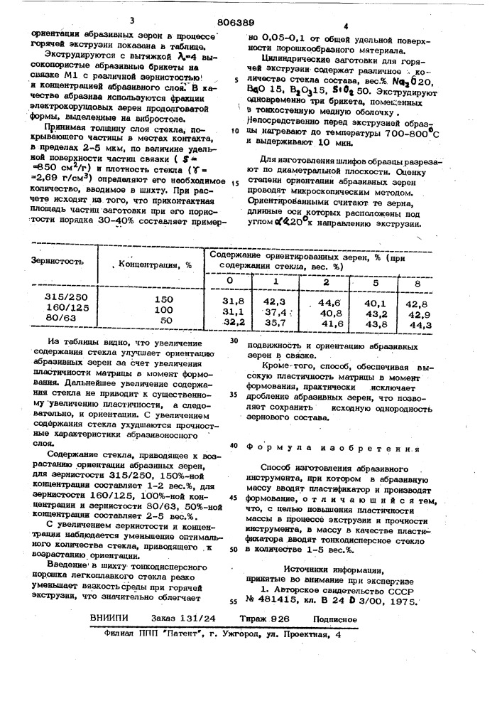 Способ изготовления абразивногоинструмента (патент 806389)