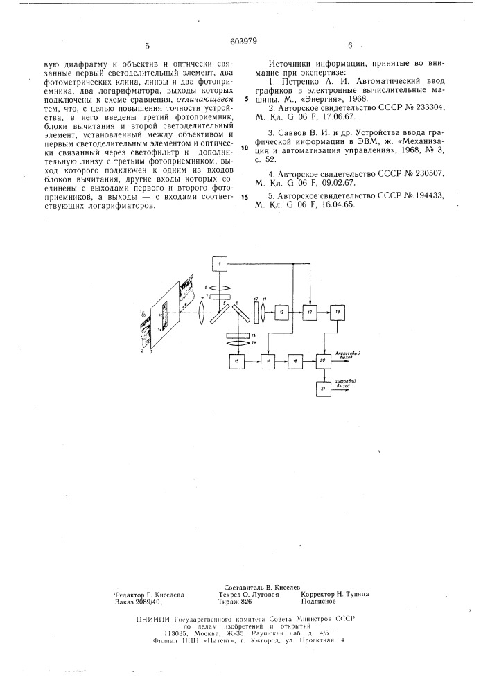 Устройство для считывания графиков (патент 603979)