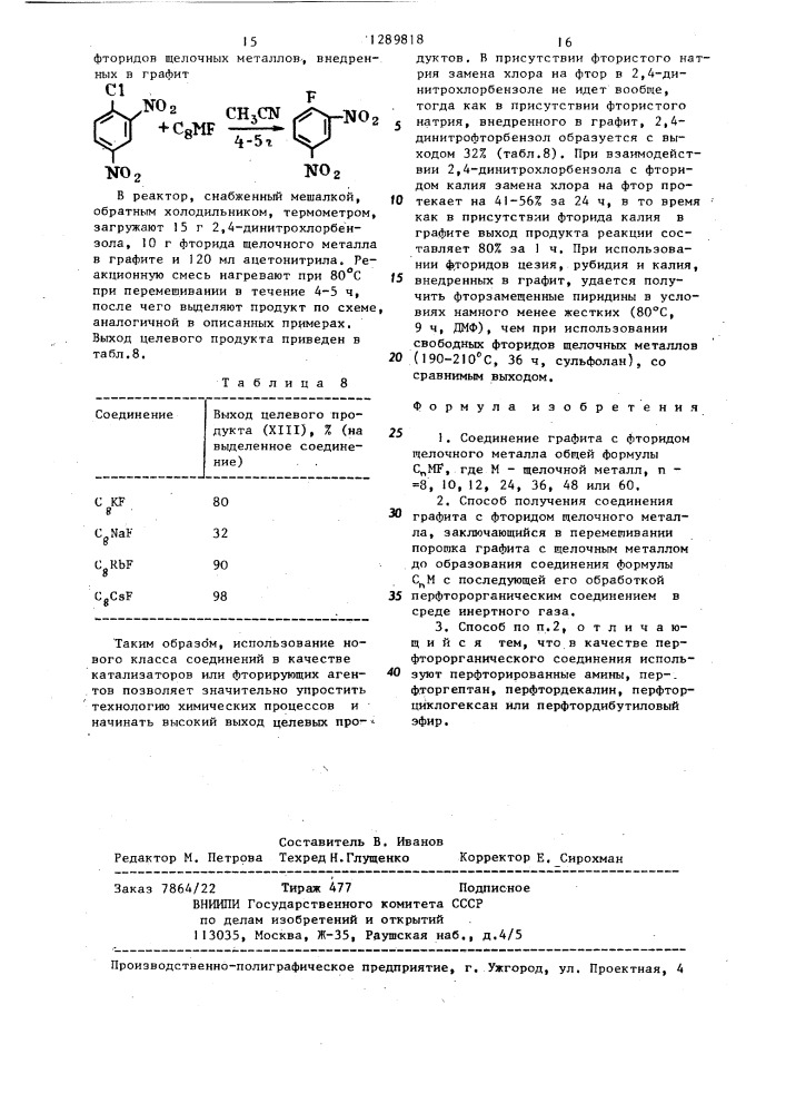 Соединение графита с фторидом щелочного металла и способ его получения (патент 1289818)