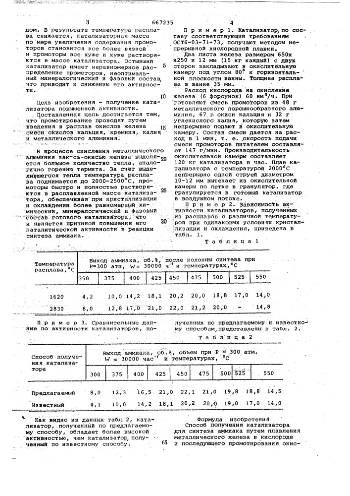 Способ получения катализатора для синтеза аммиака (патент 667235)