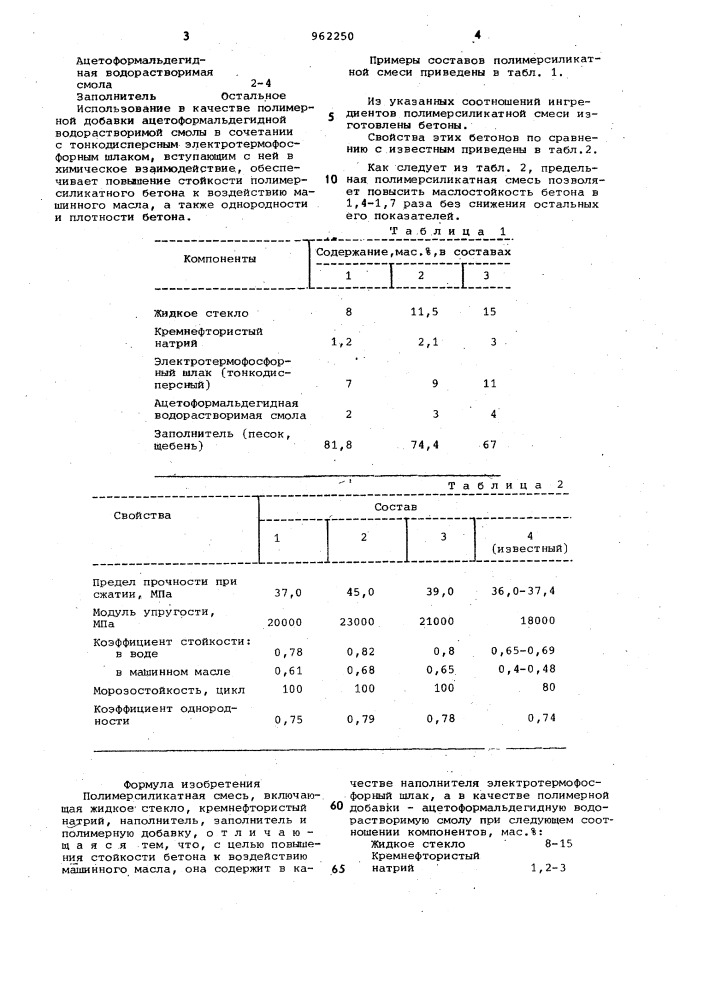 Полимерсиликатная смесь (патент 962250)