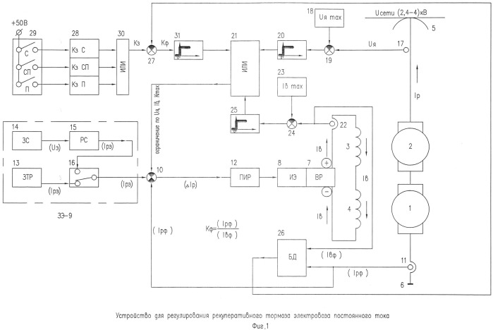 Устройство для регулирования рекуперативного тормоза электровоза постоянного тока (патент 2514961)