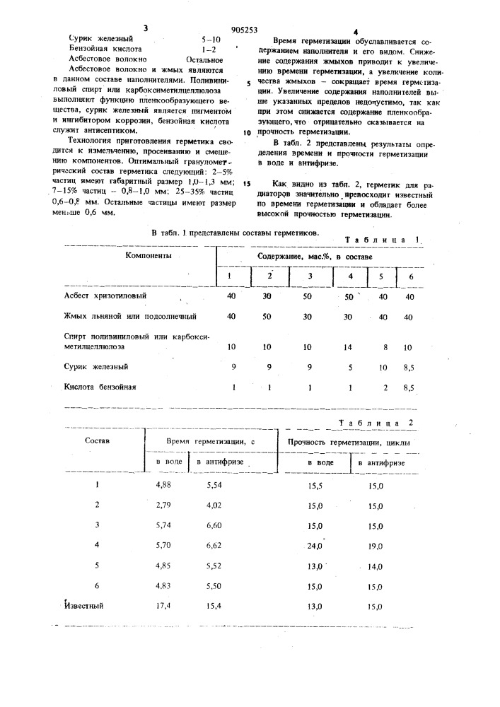 Герметик для радиаторов (патент 905253)