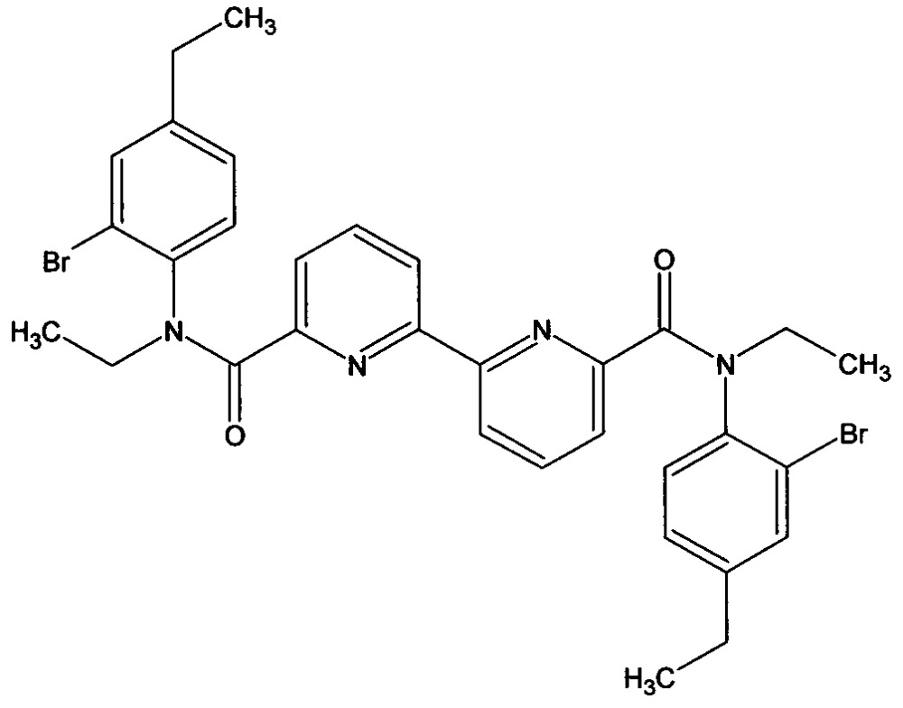 N,n’-диэтил- n,n’-ди(2-бром-4-r-фенил)диамиды 2,2’-бипиридил-6,6’-дикарбоновой кислоты и способ их получения, циклизация полученных амидов с образованием 6,6’-диэтил-9,9’-диr-дибензо[f]-1,7-нафтиридин-5,5’(6н,6’h)-дионов (патент 2647578)