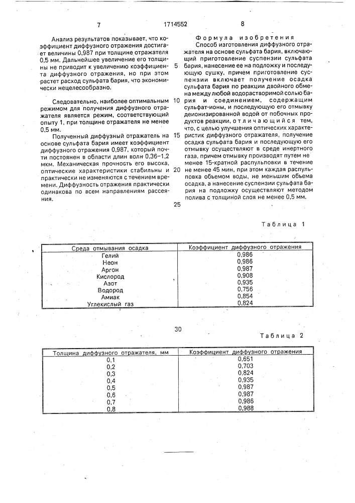 Способ изготовления диффузного отражателя на основе сульфата бария (патент 1714552)